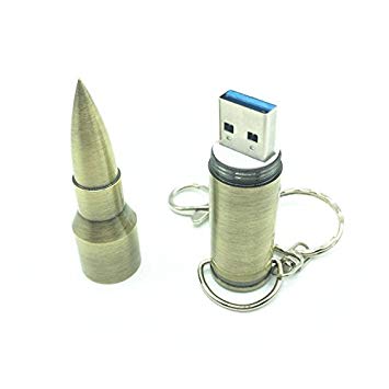 WooTeck 64GB Metal Shining 3D Bronze Bullet USB 3.0 Flash Drive Memory Stick with Keychain