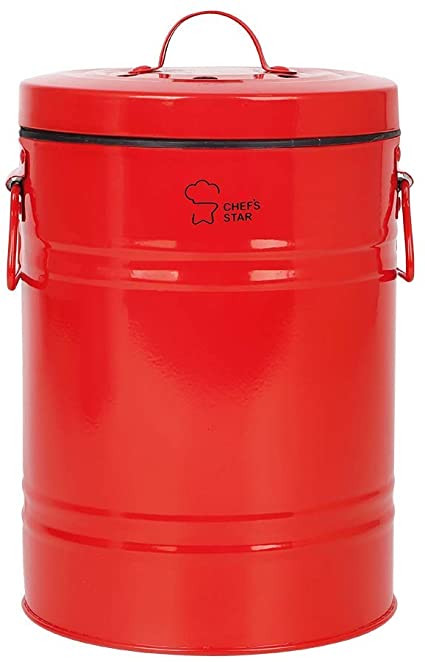 Chef's Star Kitchen Compost Bin, Indoor Garbage Can with Lid, Kitchen Composting Bin with Charcoal Filter, Steel Trash Can, 0.8 Gallon Compost Pail (Red)