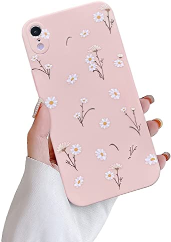 Ownest Compatible with iPhone XR Case,Cute Daisy Flower Pattern Design Silicone Vintage Floral for Women Girls Soft TPU Anti-Scratch Protective Cases for iPhone XR-Pink