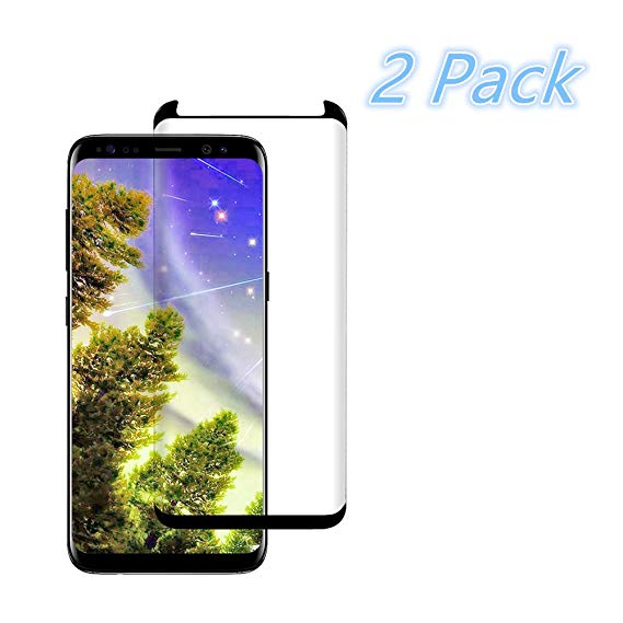 [2PACK] Galaxy S8 Clear Screen Protector,ROJBE [Case Friendly][Anti-Fingerprint] Tempered Glass Screen Protector for Samsung Galaxy S8 Black