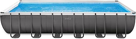 Intex 24ft X 12ft X 52in Ultra Frame Rectangular Pool Set with Sand Filter Pump, Ladder, Ground Cloth & Pool Cover