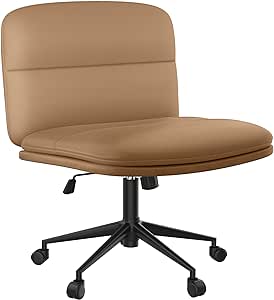 FLEXISPOT Cross Legged Office Chair for Vanity Desk Criss Cross Chair with Wheels Vanity Chair Armless Home Office Desk Chair Comfy Wide Seat Cushion(Coffee Brown)