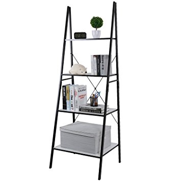 Lifewit Leaning Ladder Bookshelf, 4 Tiers Bookcase Display Wall Storage Shelf Unit, Carbon Steel