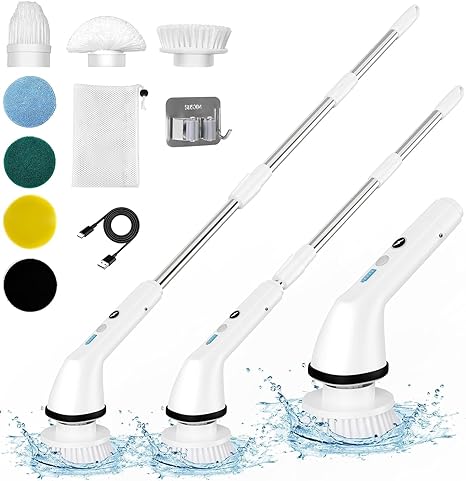 Electric Spin Scrubber, 2023 New 8 in 1 Up to 450RPM Electric Cleaning Brush Cleaning, Power Scrubber with 6 Replaceable Brush Heads and Extension Arm, Shower Scrubber for Bathroom, Car, Floor