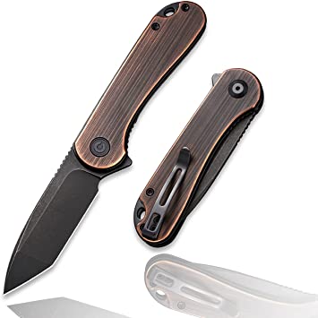 CIVIVI Flipper Folding Pocket Knife, 2.96" D2 Blade Copper Handle, Elementum Tanto Liner Lock Knife with Deep Carry Pocket Clip C907T-B