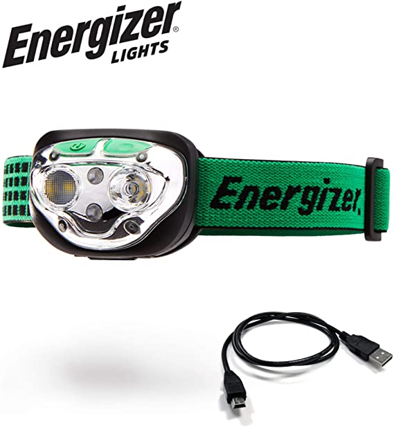 Energizer VISION LED Headlamp Flashlight, 400 High Lumens, IPX4 Water Resistant, Multiple Modes, Best Headlight for Camping, Running, Outdoors, Emergency Light, Rechargeable or Battery-Powered