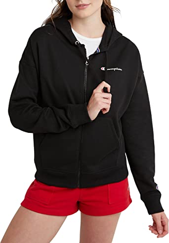 Champion Women's Zip-Up Loose Fit Powerblend Fleece Hoodie, Small Classic Champion Script