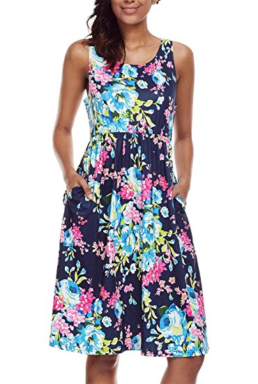 Dokotoo Womens Summer Casual Floral Print Midi Dresses (S-XL)