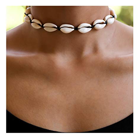 Simsly Bohemian Shell Necklace Hemp Beach Jewelry for Women and Girls XL-0194 (Black)