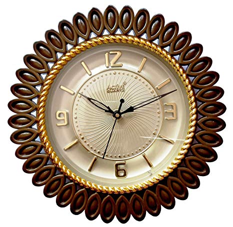 Lyonic Beautiful Active Quartz Rose Gold Wall Clock, 29 cm X 29 cm Designer Wall Clock for Office/Home/Living Room/Bedroom/Kitchen (Brown & Gold Color) (Together One Battery Free)