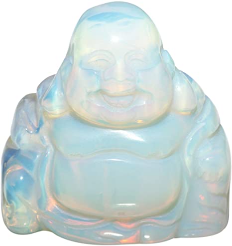 rockcloud Healing Crystal Gemstone Carved Laughing Happy Buddha Feng Shui Figurines Wealth and Good Luck 1.5"