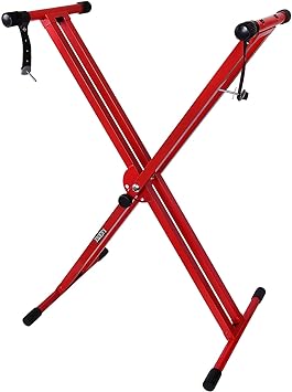 Kadence Keyboard Stand - Heavy-Duty Piano Stand (NK13-3kg Dual Braced) - Piano Keyboard Stand with Locking Straps - Keyboard Double X Stand - Keyboard Music Stand for Kids & Adults (Red)