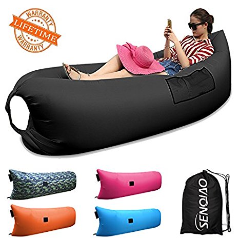 SENQIAO Inflatable Lounger Outdoor or Indoor Air Sleep Sofa Couch Portable Furniture Waterproof Nylon Fabric Sleeping Compression Sacks for Summer Camping Beach