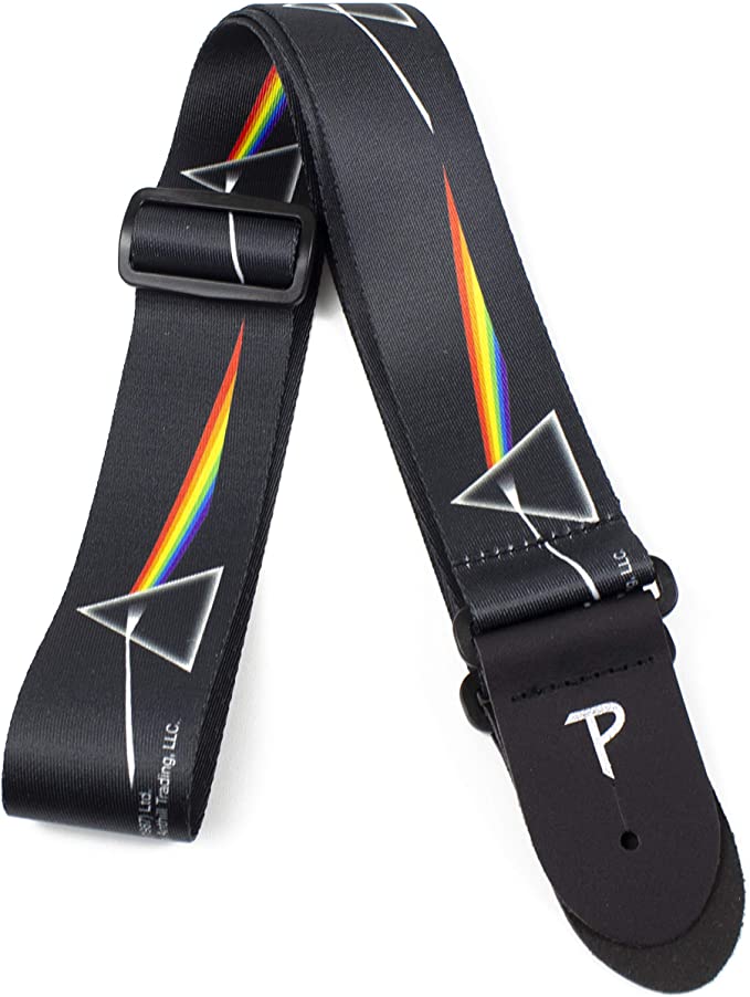 Perri's Leathers Official Pink Floyd Dark Side Of The Moon Guitar Strap, Black with Logo, Adjustable Length 39” to 58”, Strong, Reinforced Stitching, Durable, 2" Wide