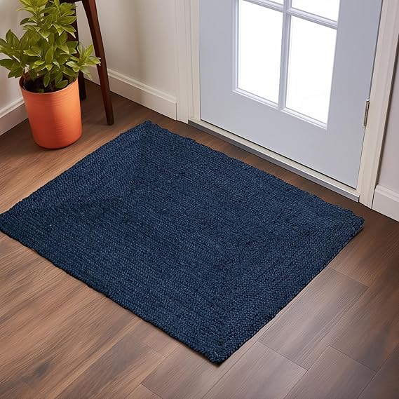 Super Area Rugs Farmhouse Jute Braided Rug - Reversible Natural Fiber- Eco Friendly Rug for Living Room - Kitchen - Doorway Hand Woven, Navy, Rectangle 2' X 3'