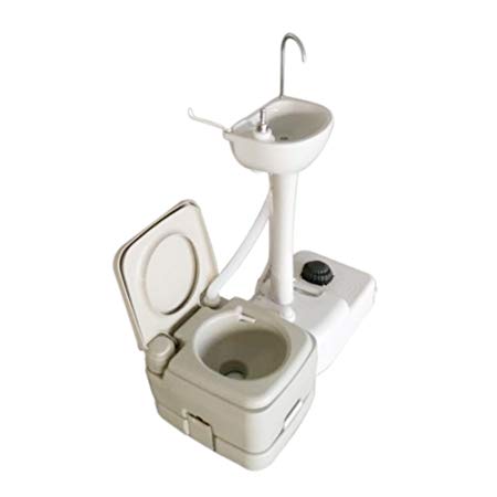 Z ZTDM Upgraded Portable Garden Wash Sink and Toilet Combo, 10L Flushing Porta Potty, Removable Hand Washing Station with Wheels, Towel Holder, Soap Dispenser, Perfect for Outdoor Camping/Boating/RV