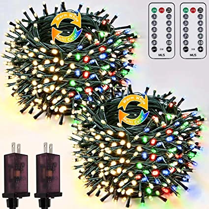 2-Pack 66FT 200 LED Color Changing Christmas String Lights (Warm White to Multicolor), Extendable Christmas Tree Lights with Memory Function & Timer & Remote