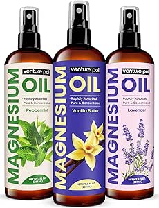 Venture Pal 100% Pure Magnesium Oil Spray with Vanilla Butter, Fast Absorption, Less Sting, Ultra-Soothing for Sleep & Muscle Relaxation, Seven (Big 8 oz) Minerals