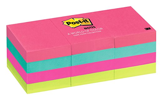 Post-it Notes, 1.5 x 2 in, Cape Town Collection, 12 Pads/Pack