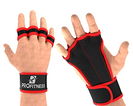 ProFitness Ventilated Cross Training Gloves with Wrist Support - Split Leather with Silicone Padding for Strong Grip   Protection from Injury - For Gym Workout, Weightlifting, Powerlifting & WOD