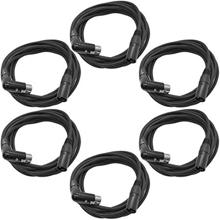Seismic Audio - SA-RSX15-6Pack - 6 Pack of 15 Foot Right Angle XLR Female to XLR Male Microphone Patch Cables - 15' Mic Cords for Professional PA DJ Equipment