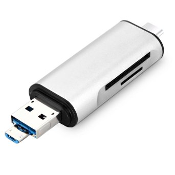 BEW Memory Card Reader with OTG SD / TF Slot for USB Type C / Micro USB / USB A Devices
