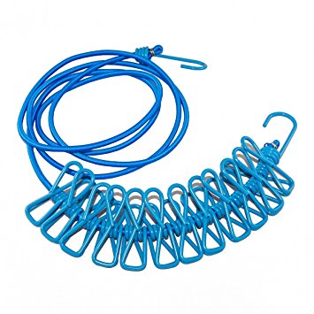 BINGONE Portable Travel Home Style Outdoor Windproof Clothesline with 12 pcs Clip Blue