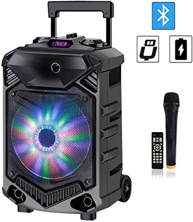 Shinco 12-inch woofer Bluetooth PA Speaker System, Portable Karaoke Machine with Wireless Microphone, Flashing Party Light