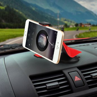 Cell Phone Mount Holder,Asscom® Mini Grip Smartphone Cradle - Universal Windshield, Dashboard and Desk Holder (Red & Black) - Designed to Fit the New Apple iPhone 6 6Plus/5S/5C/5/4S/4, Samsung Galaxy S5/S4/S3/S2, Galaxy NOTE 2 / 3 / 4, Motorola Droid RAZR / MAXX, HTC ONE / M8 / M9 / X, LG Revolution / Flex / G3 / G2, GPS Holder (Red),or any Device upto 3.5~5.5" -p/n:410