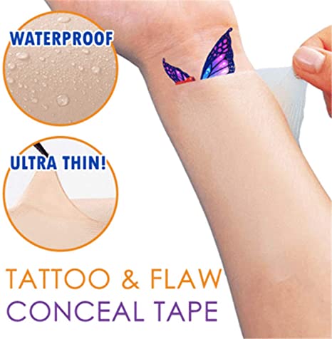 5 Pcs Breathable Tattoo & Flaw Concealing Tape,Scars Flaw Cover UP Tape Stickers,Tattoo Covers and Skin Shields Cover Up Tape,Flesh-Colored Waterproof Free to Cut Smudge Any Part(Light)
