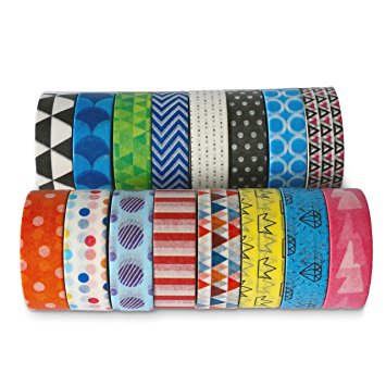 Premium Washi Masking Tape Collection (SET OF 16) by Kimono Tape - Vibrant Decorative Japanese Paper Tapes - Special Edition I