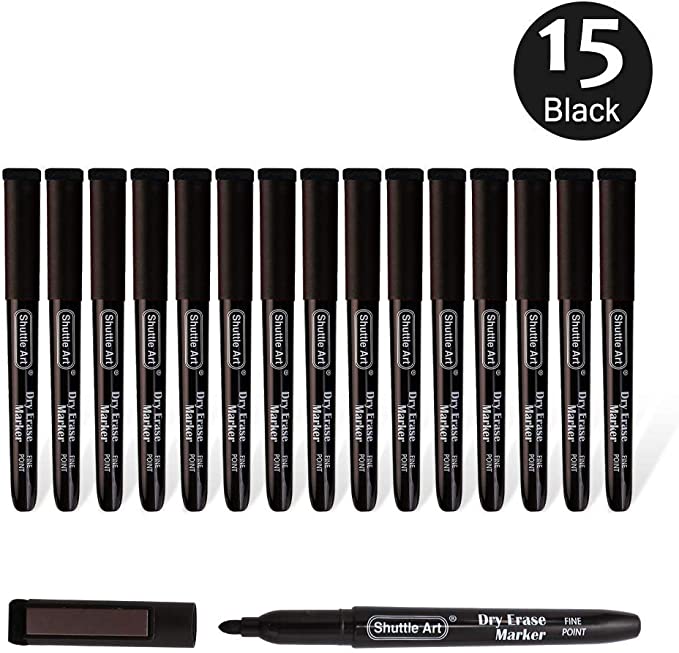 Dry Erase Markers, Shuttle Art 15 Pack Black Magnetic Whiteboard Markers with Erase,Fine Point Dry Erase Markers Perfect For Writing on Whiteboards, Dry-Erase Boards,Mirrors for School Office Home