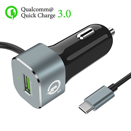 Quick Charge 3.0 Car Charger, ALCLAP 33W USB Car Charger Adapter with Built-in USB C 3.1 Cable for Galaxy S9/Note 8/S8/S8 Plus, iPhone, iPad Pro/Air 2/mini, LG, Nexus, HTC and More