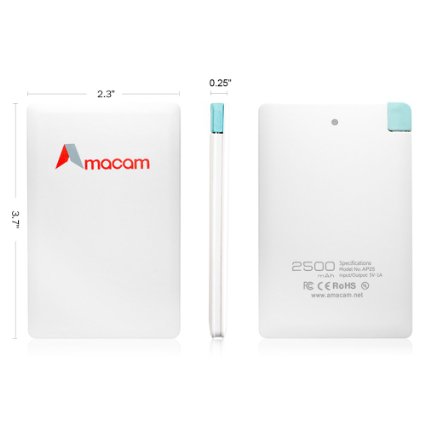 Amacam AP25 2000mAh Ultra Slim Portable Power Bank with Micro USB to Lightning Adapter for iPhone 6, 5S, 5C, 5 and Android