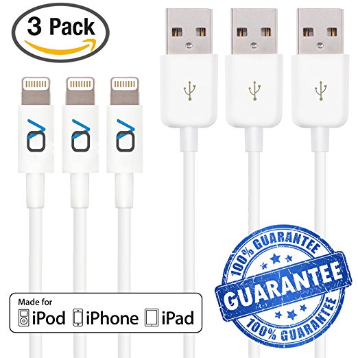 (3 Pack) [Apple MFi Certified] iPhone cable, 3 Ft Cord Lightning Cable Charging Connector by OnyxVolt-IPhone 7 Cable-Fast Syncing Speeds to iPhone 6/7 (Compatible with iOS 10)