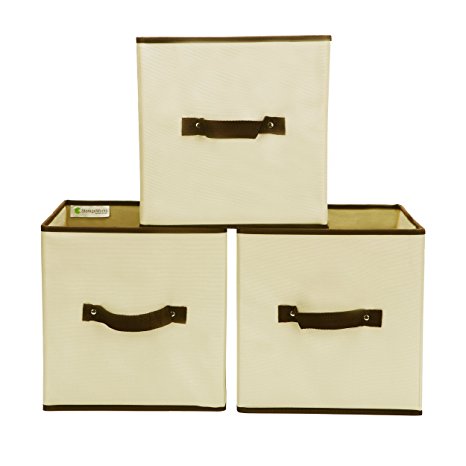 StorageWorks Polyester Canvas Storage Cube Box, Foldable Basket Bin Organizer, Natural, 3-Pack