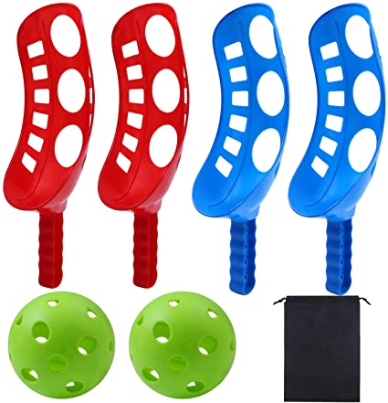 Cooraby Scoop Ball Game Scoop and Ball Toss Set Toss Catch Game Toy Lacrosse Racket Game with Storage Bag, 4 Scoops and 2 Balls