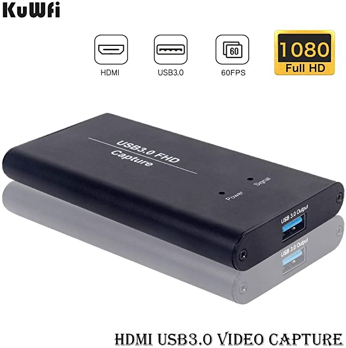 KuWFi HD Video Capture Device Card HDMI to USB3.0 HD Video Converters Game Streaming Live Stream Broadcast 1080P for OBS/Vmix/Wirecast/skype