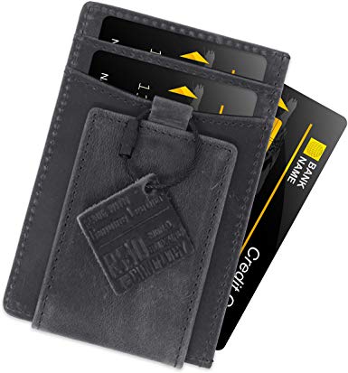 FIDELO Leather RFID Minimalist Wallet – EDC Slim Wallet Credit Card Holder Money Clip for men