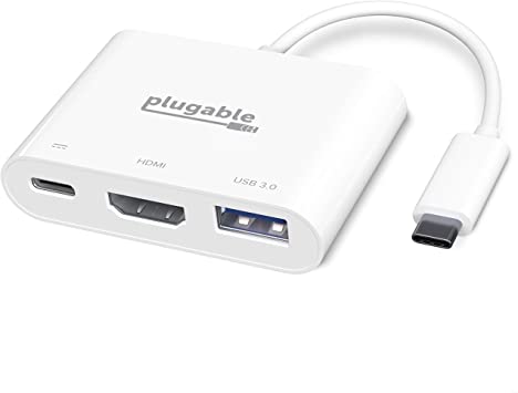 Plugable USB C to HDMI Multiport Adapter, 3-in-1 USB C Hub with 4K HDMI Output, USB 3.0 and USB-C Charging Port, Compatible with MacBook, Chromebook, Dell XPS, Thunderbolt 3 and More