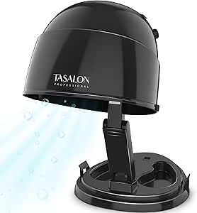 TASALON Ionic Hooded Dryer - 1875W Bonnet Hair Dryer, 3 Heating Settings, Sit Under Hair Dryer for Home and Salon, Portable Hair Dryer with Hood, Height Adjustable Hooded Hair Dryer-Black