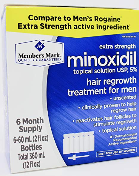 Member's Mark Extra Strength Minoxidil Topical Solution USP 5% Unscented Hair Regrowth Treatment for Men (6 month supply)