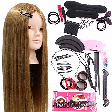 Neverland 24inch 50% Real Hair Training Head Hairdressing Mannequin Head With Makeup Function + Braid Set