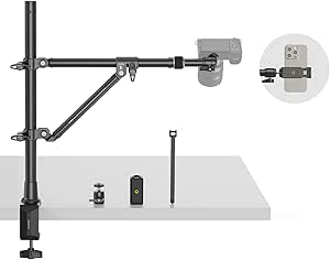 SMALLRIG Triangle Camera Desk Mount, Max. Load 3kg/ 6.6lbs, Overhead Camera Mount with Auxiliary Support Rod, with Phone Holder and Small Ball Head for Camera/Phone/Light/WebCam - 4304