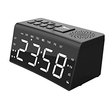 Alarm Clock Radio, FM/AM Digital Radio Clock with Dual Alarms, Snooze, 6.5’’ LED Display, Adjustable Brightness, USB Charge Port, Sleep Timer, 12/24H, DST, Temp, Battery Back Bedroom Clocks