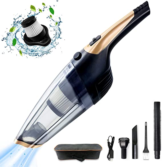 HHSUC Handheld Vacuum Cleaner Cordless,Portable Car Vacuum Light Weight Mini Vacuum Rechargeable,Strong Suction Wet & Dry Vacuum Cleaner Dust Buster for Home,Car Cleaning（Gold）