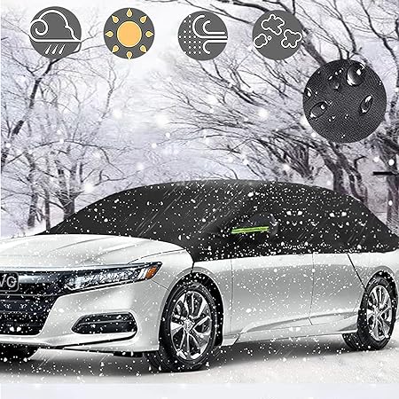 Big Ant Windshield Snow Cover,Half Car Cover Top Waterproof All Weather/Windproof/Dustproof/Windshield Cover Snow Ice Winter Summer Protect Windshield and roof for Sedans,Vans,Cars,Large