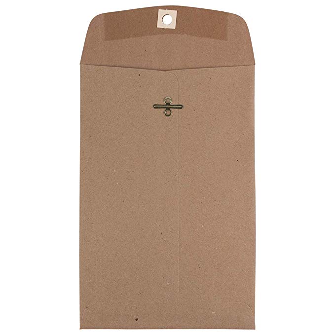 JAM PAPER 6 x 9 Premium Invitation Envelopes with Clasp Closure - Brown Kraft Paper Bag - 50/Pack