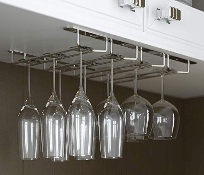 New Chrome Stemware Glasses Under Cabinet Shelf Wine Storage Rack Holder Hanger