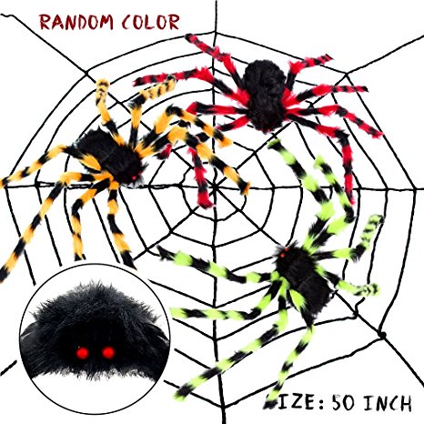 [MULTI -COLOR] Halloween Spider, Large Size Plush Spider, Fake Large Hairy Spider Props, Scary Spider Haunted House Prop Prank Funny Spooky Toys, Indoor Outdoor, Bar KTV, Halloween Decoration Colored